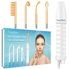 YourMate high-frequency wand with mushroom tube for targeted forehead and cheek care.