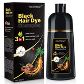YOURTONE Black Hair Dye Shampoo bottle close-up—easy at-home color solution.