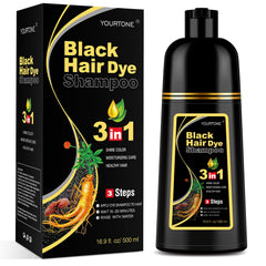 YOURTONE black hair dye shampoo bottle demonstrates the 3 in 1 formula for at home color