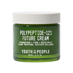 Youth To The People 121-Polypeptide Future Cream packaging shows vegan, fragrance-free hydration.