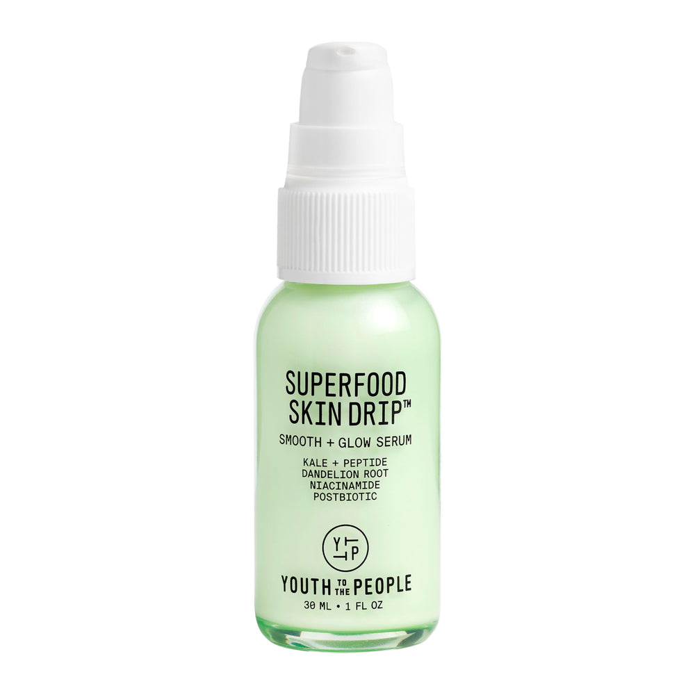 Youth To The People Skin Drip bottle shows barrier-boosting hydration and glow.