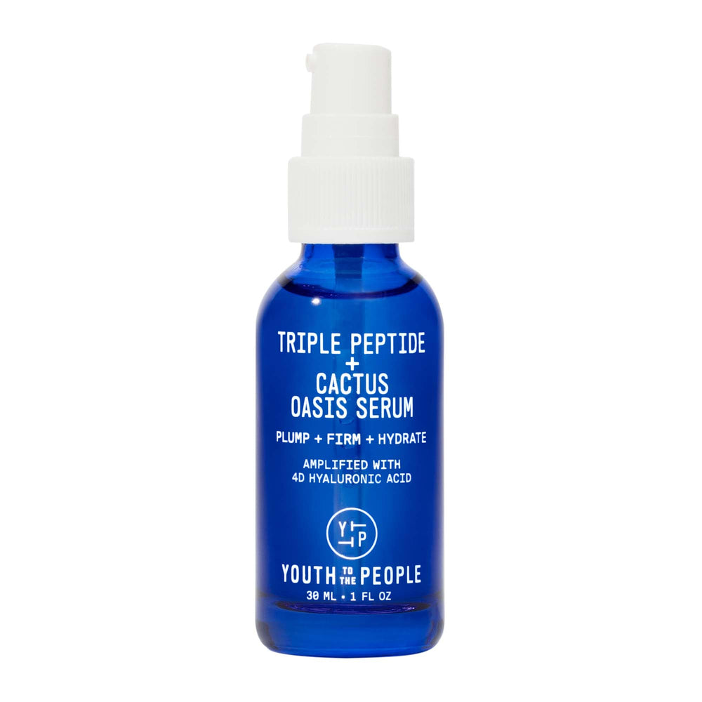 Youth To The People serum bottle, hydrating triple-peptide formula.