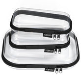 YQBRAO clear hard-shell case front view with neatly organized travel essentials.