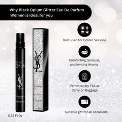 YSL Black Opium Glitter front bottle capture for bold, festive wear.
