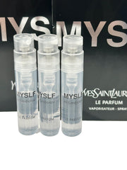YSL Myslf Le Parfum triple-vial collection for fragrance sampling.