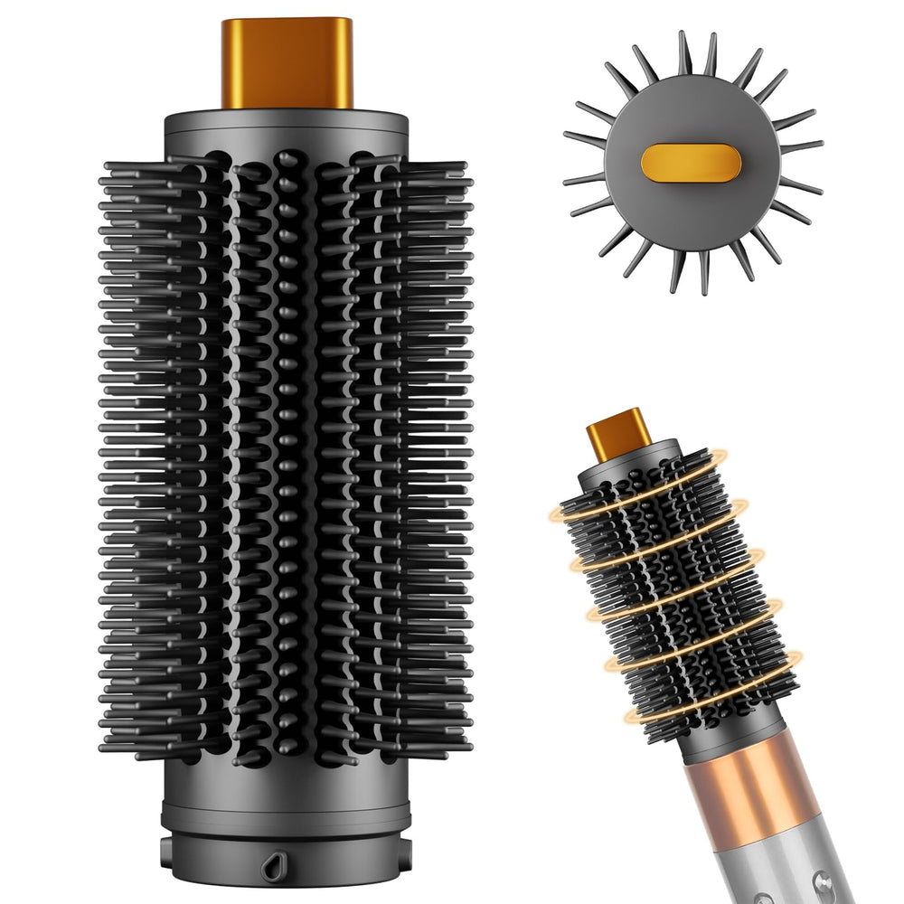 YTCHYYSK round brush attachment in gold, front view for smooth volume.