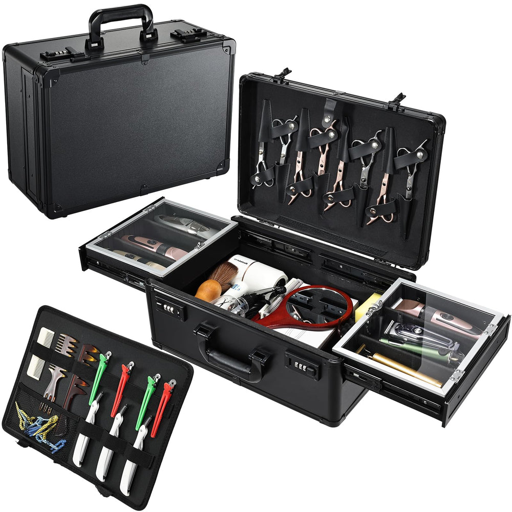 Yueieoun barber case with six-clippers sliding tray enhances professional organization on the go.