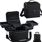 Yueieoun large travel makeup train case open showing organized compartments for on-the-go cosmetic storage