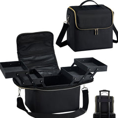 Yueieoun large travel makeup train case open showing organized compartments for on-the-go cosmetic storage