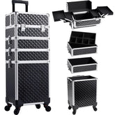 Yueieoun rolling makeup train case front view highlights portable design and sturdy construction.