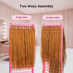 Yumkfoi braiding rack standing with wheels moves easily across rooms.