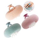 YUMMIS sunflower suction-cup bath ball cyan angle shows easy hanging and rich foam.