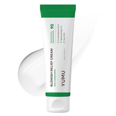 YUMU Cica Exosome Zinc Blemish Relief Cream bottle closeup for soothing oil-free hydration