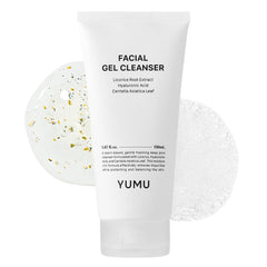 YUMU Licorice Deep Pore Cleanser bottle close-up; hydrating gel for gentle cleansing