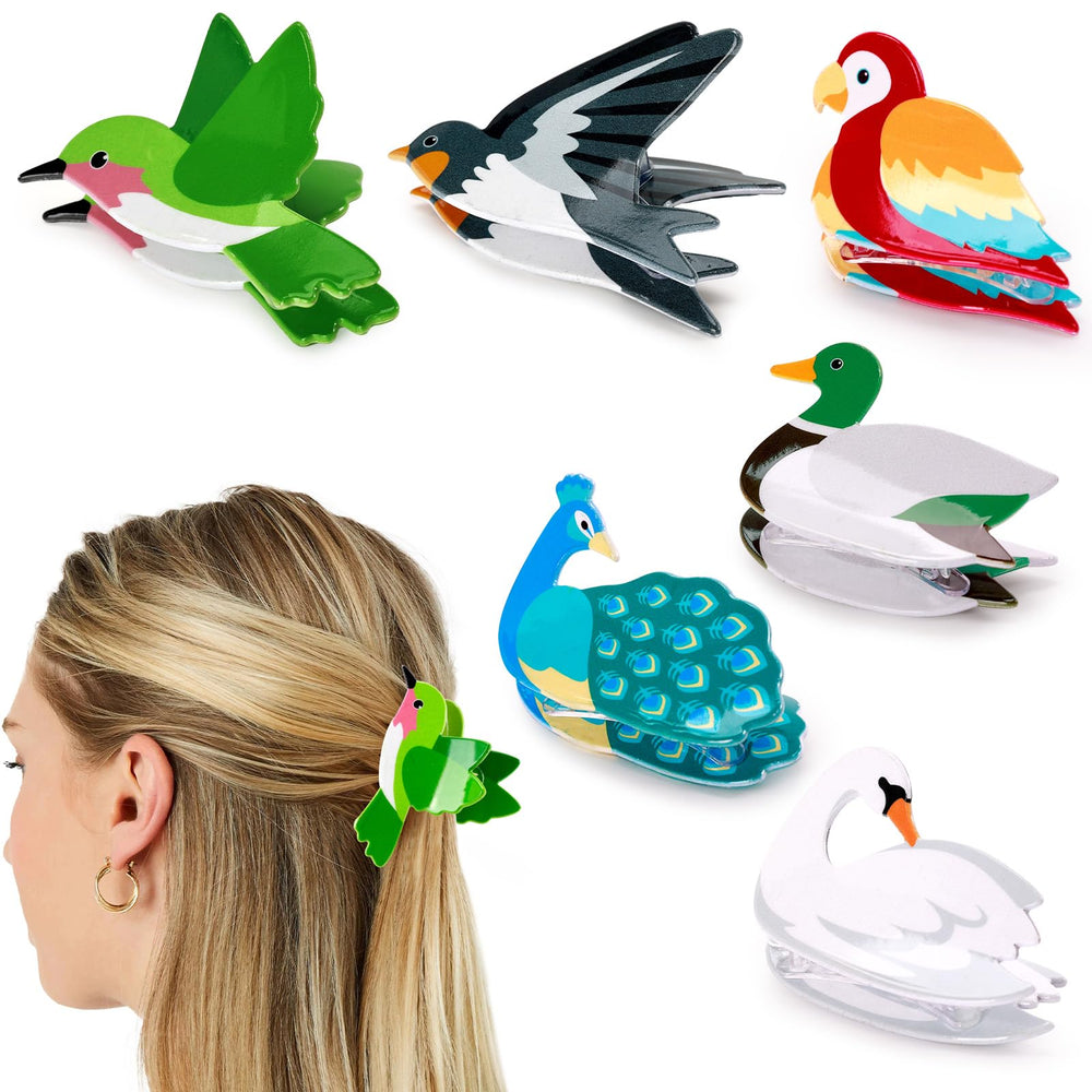 Yussti Birds hair clips featuring a peacock design add vibrant color while keeping hair secure.