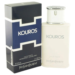 Yves Saint Laurent Kouros bottle closeup, rich design suggesting bold personal fragrance for evenings.