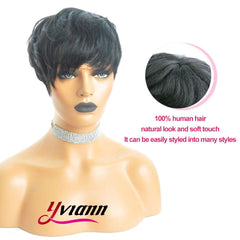 Yviann short bob pixie wig with layered waves offers natural movement.
