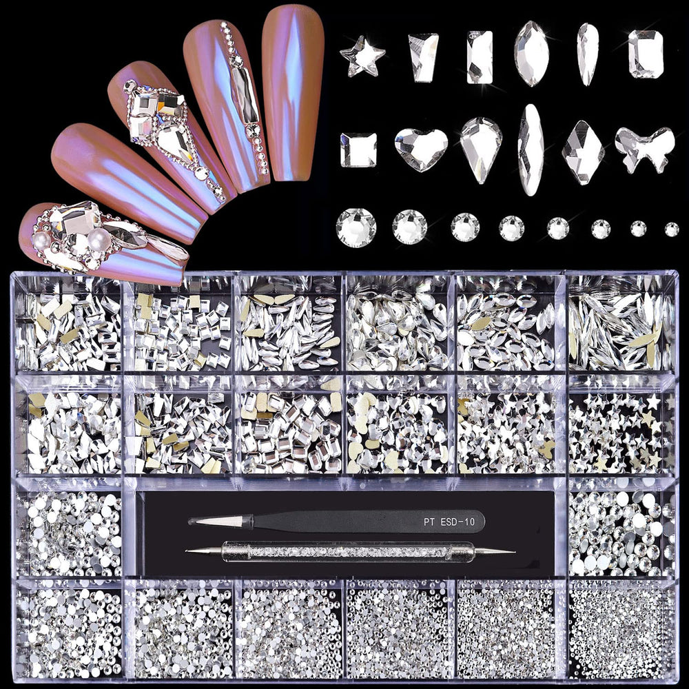 Yzzseven white diamonds 12 types for versatile nail art and craft projects.