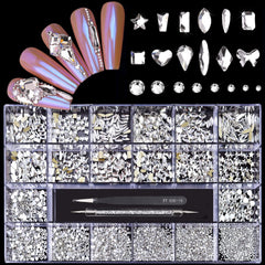 Yzzseven white diamonds 12 types for versatile nail art and craft projects.
