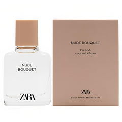 Zara Nude Bouquet perfume bottle closeup, showcasing an elegant floral design for daily wear.