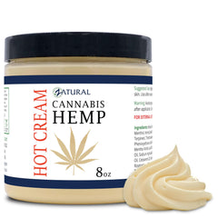 Zatural Hemp Hot Cream jar shown for a relaxing massage experience.