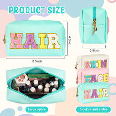 ZAUGONTW preppy patch makeup bag zipper detail ensures smooth opening.