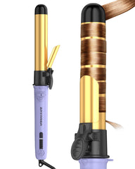 ZAVAREA rotating curling iron barrel close-up highlights the 1.25-inch ceramic barrel for even heat.