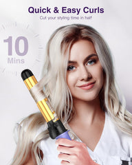 ZAVAREA automatic curler in use creates glossy beachy waves at home.
