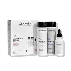 Zenagen Revolve shampoo bottle demonstrates cleansing for fine hair and a fuller look