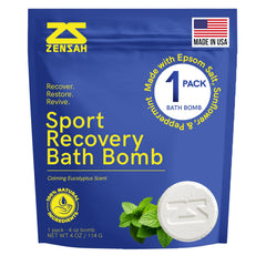Zensah sport recovery bath bomb packaging highlights magnesium for post-workout relief