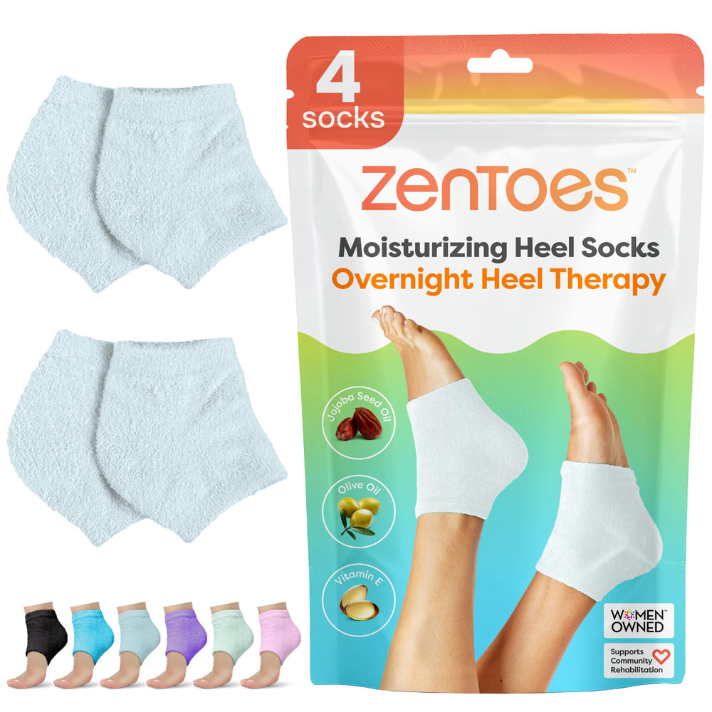 ZenToes moisturizing sleep socks in open-toe view for overnight heel hydration.