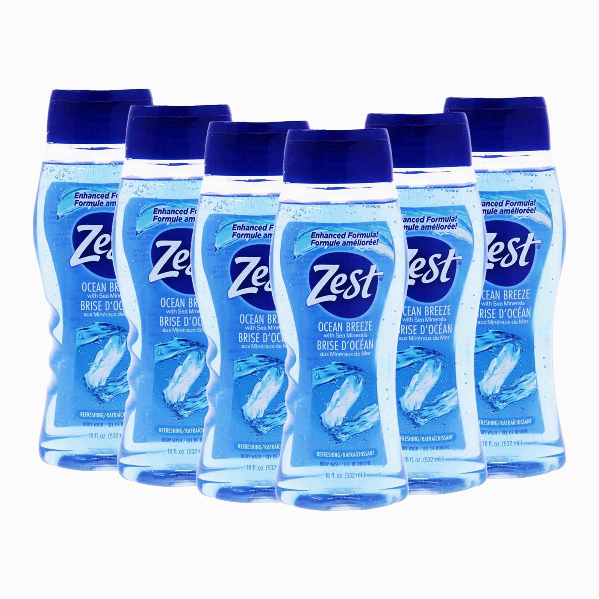 Zest Ocean Breeze pack of 6 bottles provides convenient family-size cleansing.