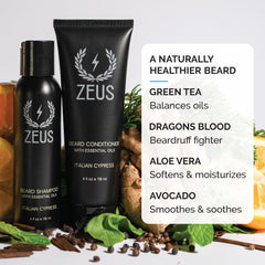 ZEUS Italian Cypress fragrance visual conveys a bold, confident grooming routine
