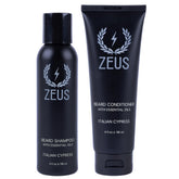 ZEUS Italian Cypress Beard Wash Set bottles highlight dual cleansing to hydrate and soften beard hair