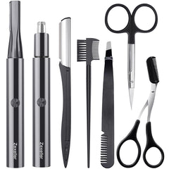 ZEXELLER 9-in-1 trimmer kit close-up showcases compact design for effortless travel grooming.