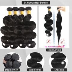 ZGWG 12A body wave bundles 18 natural black full length for voluminous waves.