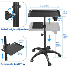 ZHOOGE salon tray cart wheels closeup highlights smooth swivel casters for mobility.