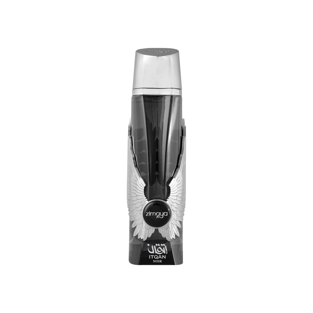 Zimaya Itqan Noir bottle close-up highlighting modern design for confident everyday wear