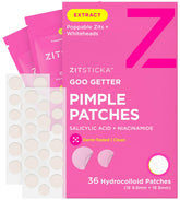 ZitSticka GOO GETTER 36-pack box shows convenient zit care coverage