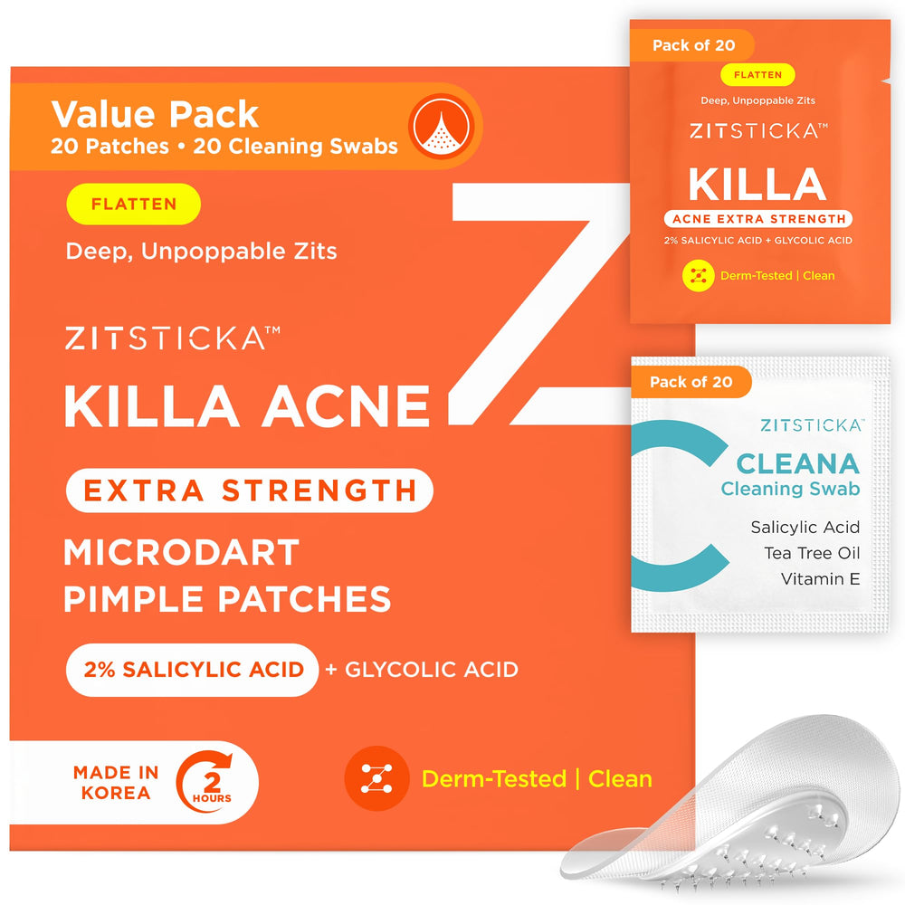 ZitSticka Killa extra-strength patch closeup highlights microdarts delivering actives.