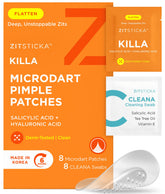 ZitSticka KILLA patch close-up on skin showing microdarts delivering fast-acting zit care.