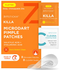 ZitSticka KILLA patch close-up on skin showing microdarts delivering fast-acting zit care.