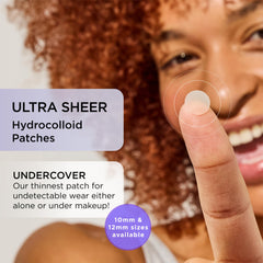 ZitSticka patch application close-up under makeup showing seamless wear