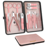 ZIZZON Manicure Set in pink leather travel case for quick grooming on the go.