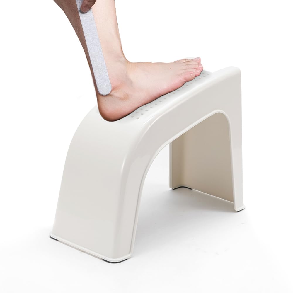 ZLMHYYM shower foot rest white top view shows ergonomic design for shaving
