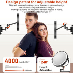ZLOKLA wall-mounted makeup mirror showing 360° rotation for flexible viewing angles