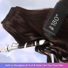 ZNXDJXE dark brown clip-in extensions side view demonstrates comfortable attachment with silicone clips.