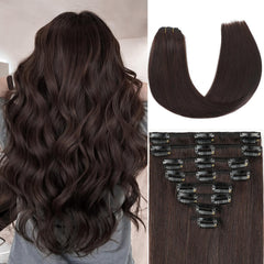 ZNXDJXE dark brown clip-in extensions in pack for fuller daily volume