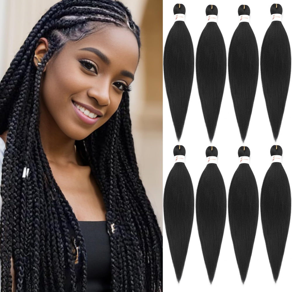 Zoewan braiding hair pre-stretched 18in packaging, ready-to-use extensions for quick protective styles.