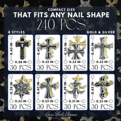ZOKLU cross charms with 3D metallic finish add depth to nail art.